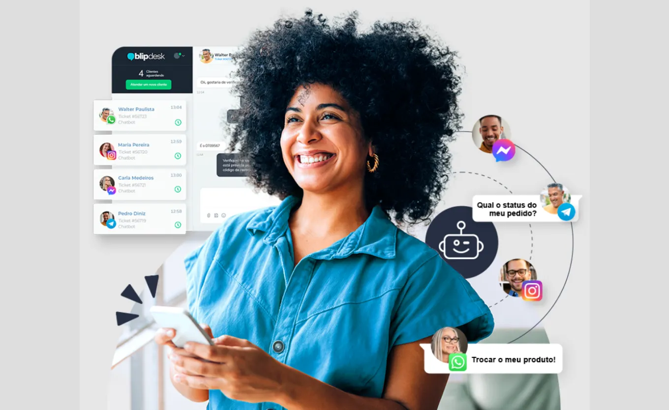 Blip conversational AI support experience, BlipDesk hero